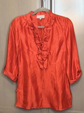 Classiques Entier Linen Silk Ruffle Blouse Tunic – Orange / Rust - Size XS